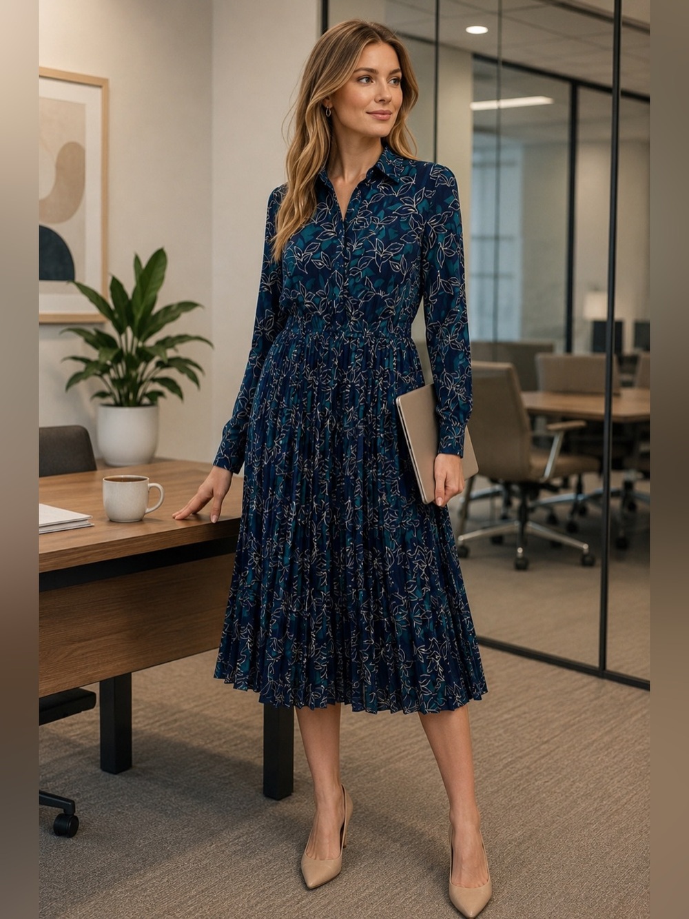 Anthropologie Pleaded Skirt Long Sleeve Floral
Print Dress Size M The Korner